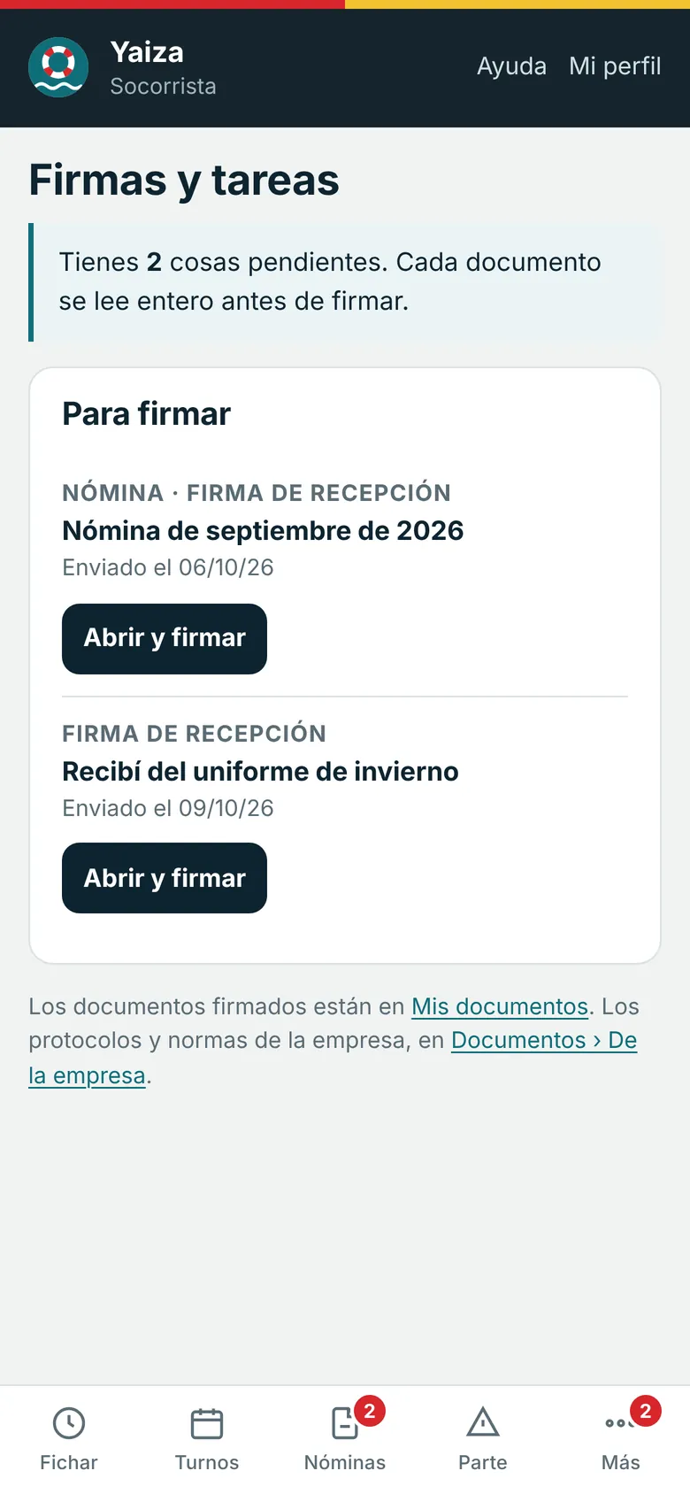 Firmas pendientes: la nómina de septiembre y el recibí del uniforme