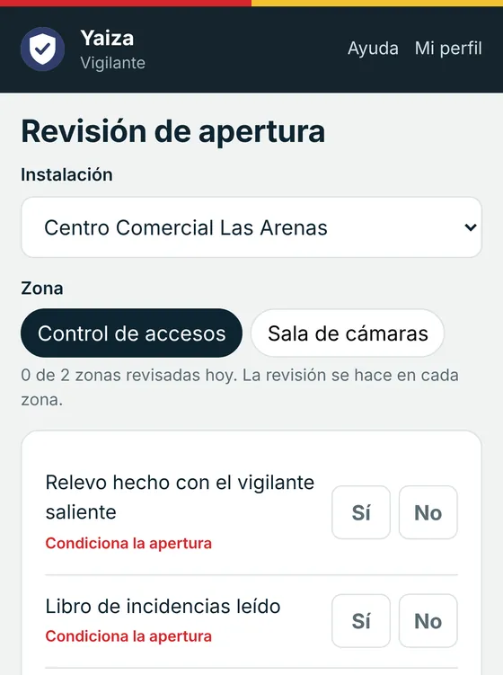 Toma de servicio y revisión del puesto en la demo de seguridad