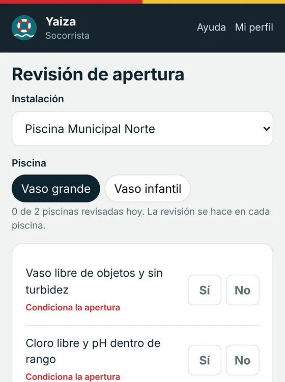 Revisión de apertura de una piscina en la demo de socorrismo